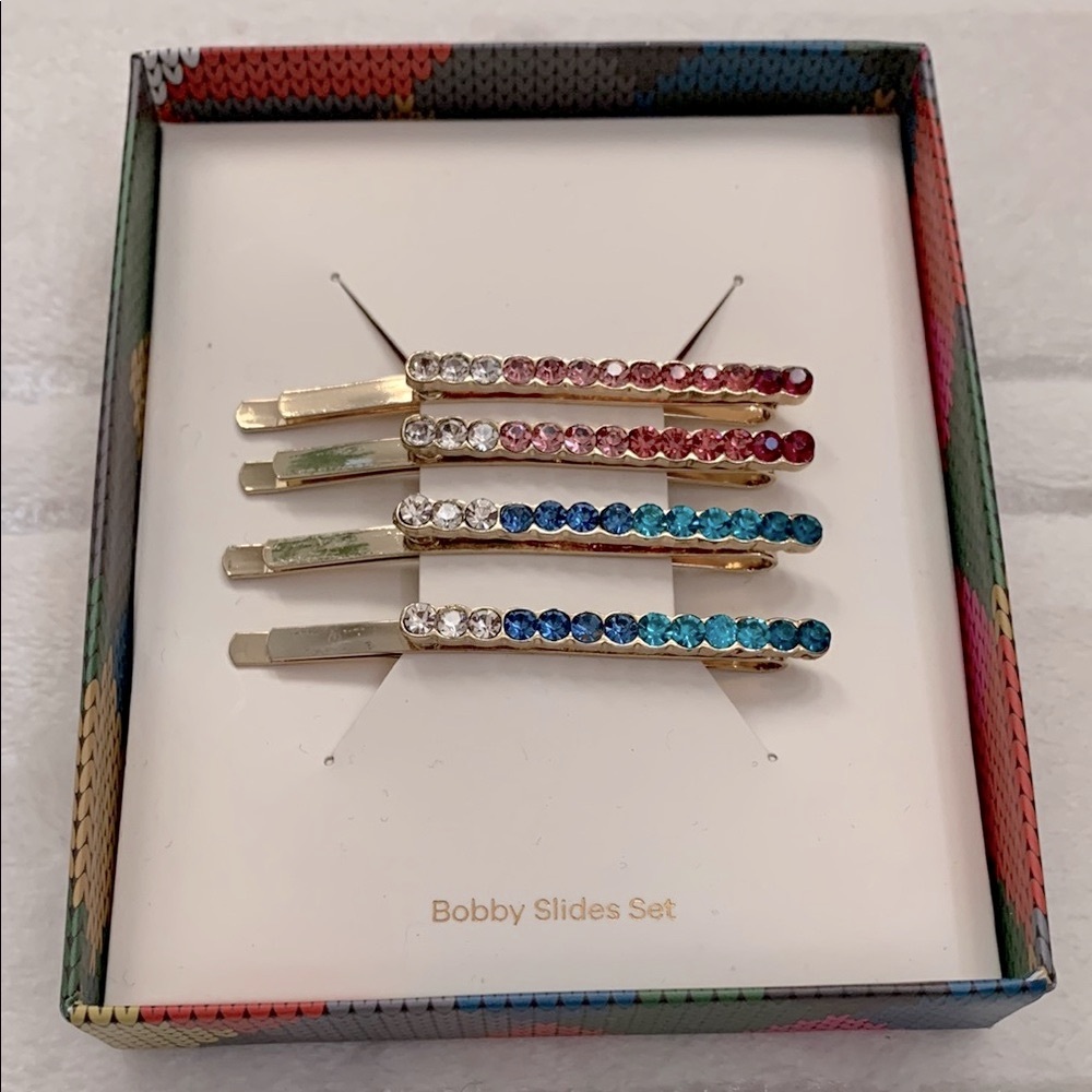 Colorful Rhinestones Gold Bobby Slides Set
